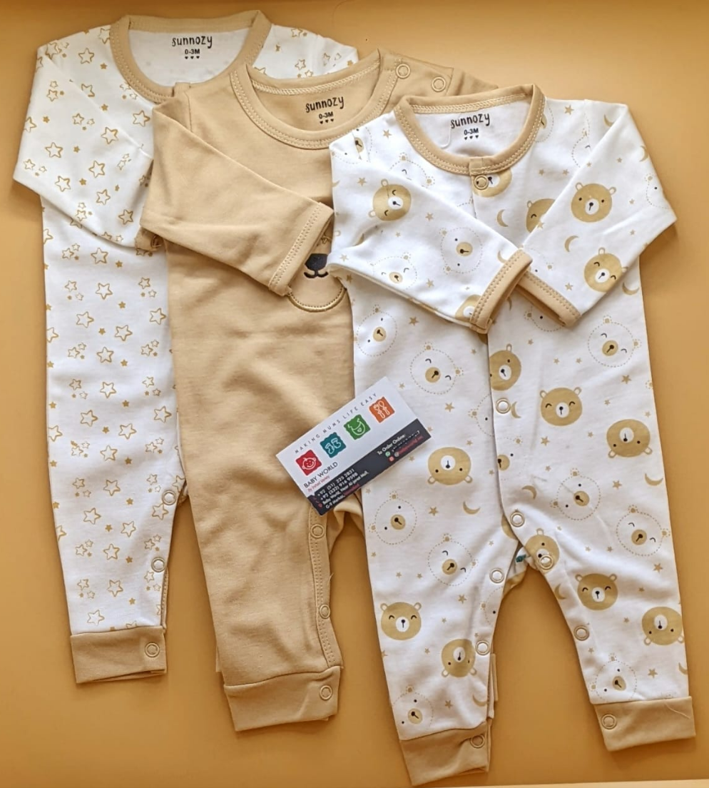 Pack of 3 Rompers/Sleep Suits - Beige/Brown - Bear 🐻