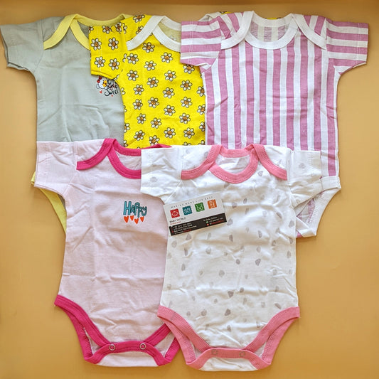 Pack of 5 Short Sleeves Bodysuits - Pink