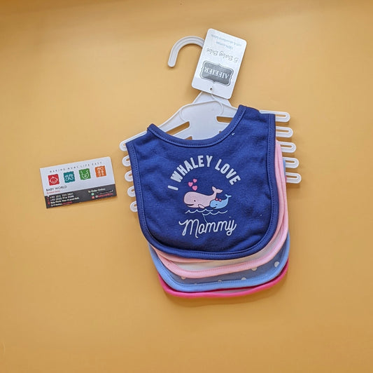 Pack of 5 Bibs - I Whaley Love Mommy - Blue