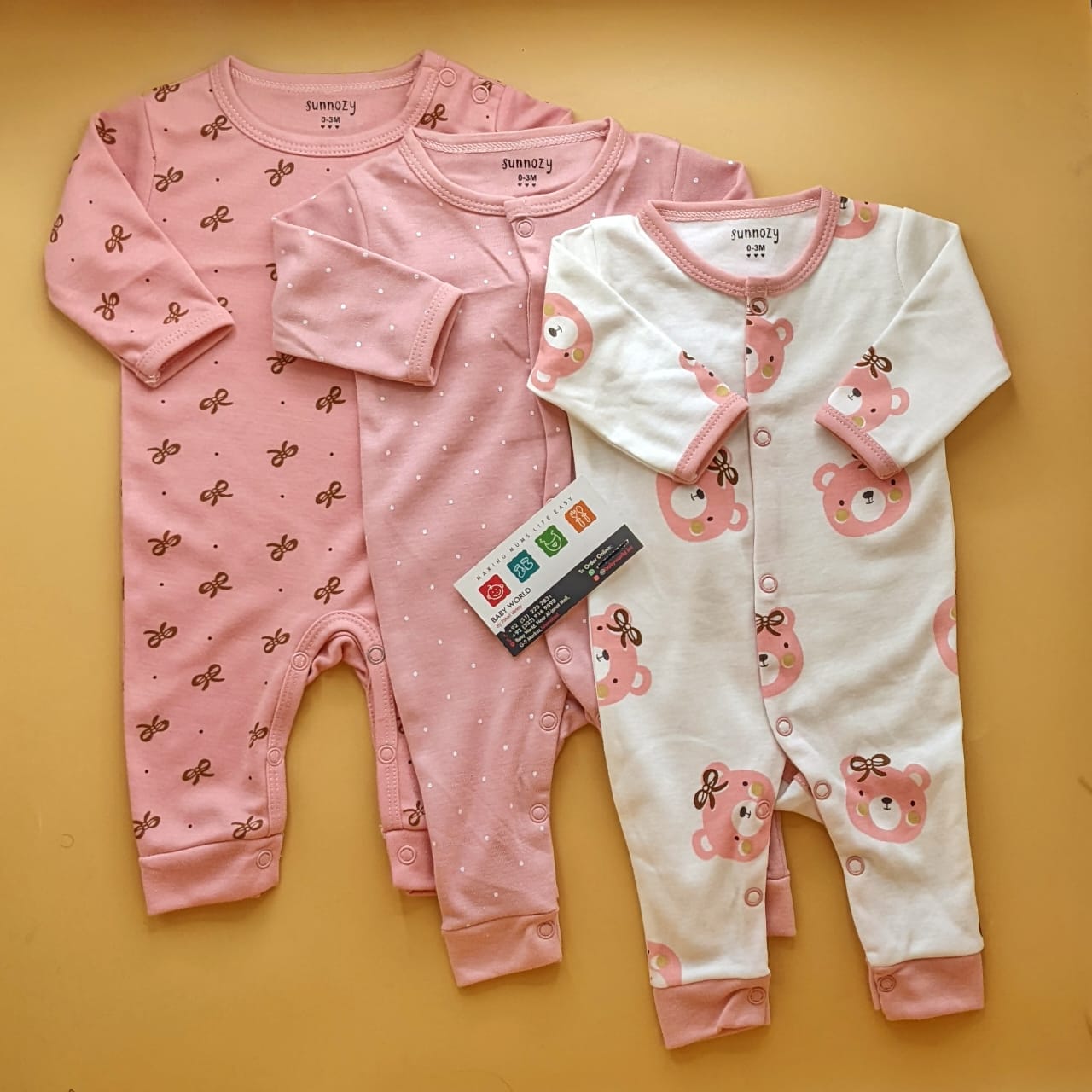 Pack of 3 Rompers/Sleep Suits - Pink - Kitty 😺