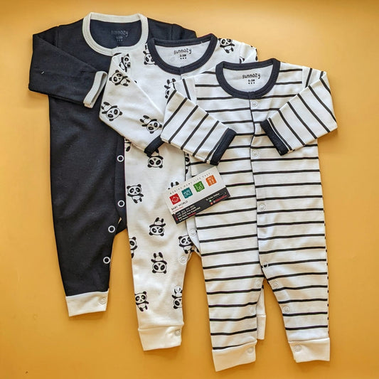 Pack of 3 Rompers/Sleep Suits - Black - Panda 🐼