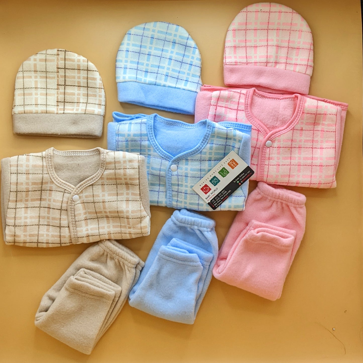 Pack of 3 Suits with Cap - Pattern - Winter - Pink/Blue/Brown