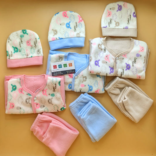 Pack of 3 Suits with Cap - Bear/Clouds - Winter - Pink/Blue/Light Brown