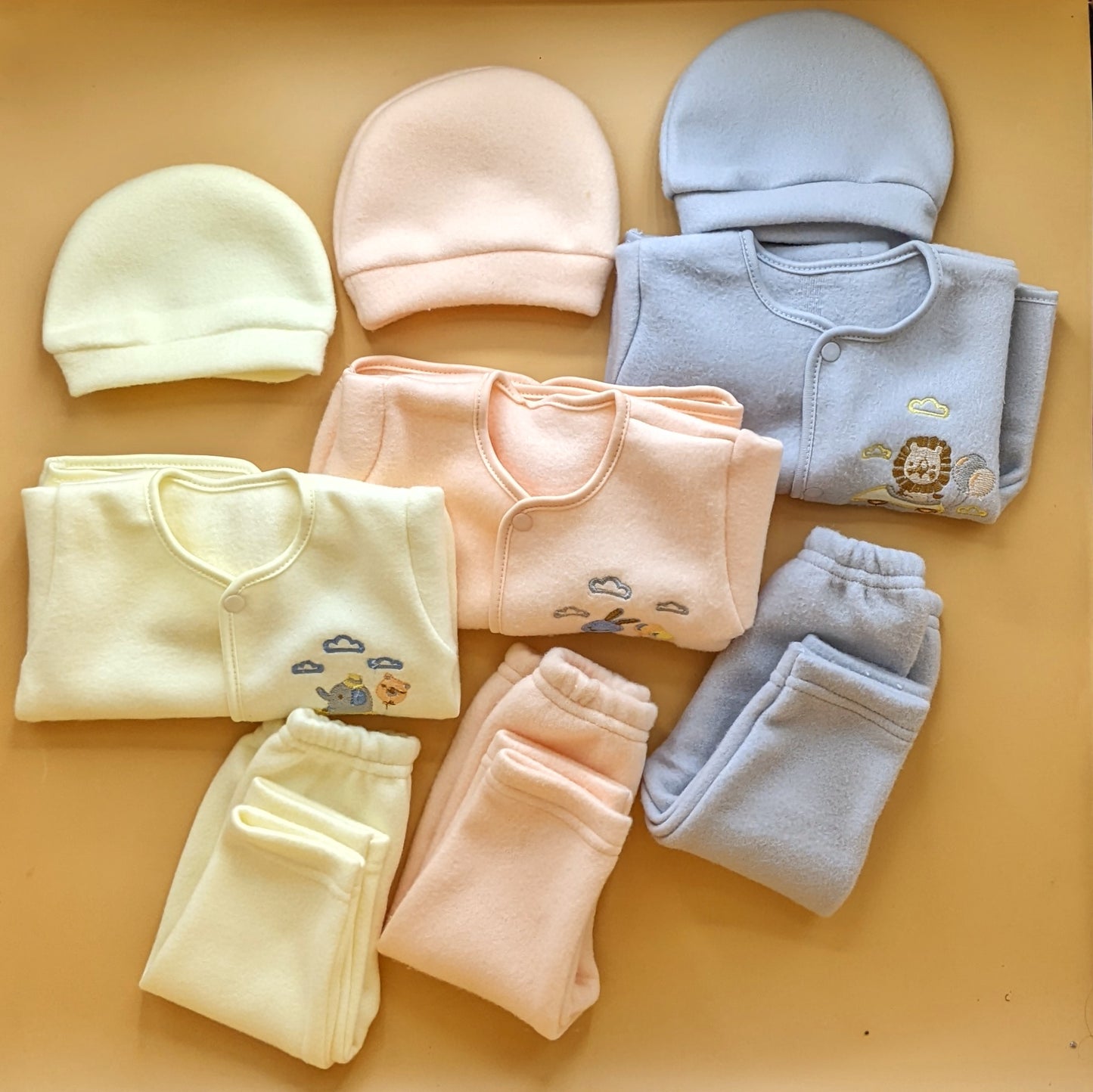 Pack of 3 Suits with Cap - Winter - Grey/Peach/Lemon