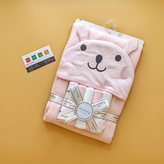 Hooded Bath Towel Set - Puppy - Pink