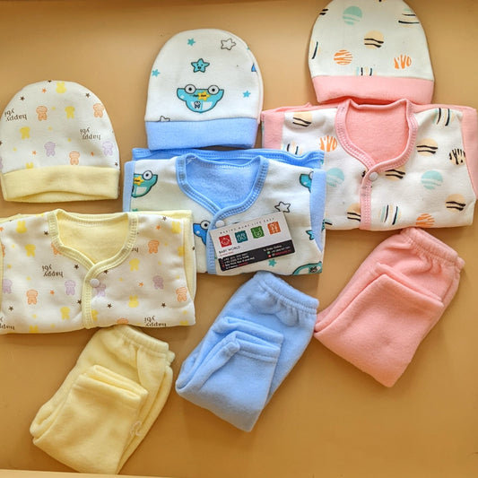 Pack of 3 Suits with Cap - Winter - Rabbit/Car/Circle - Lemon/Blue/Baby Pink